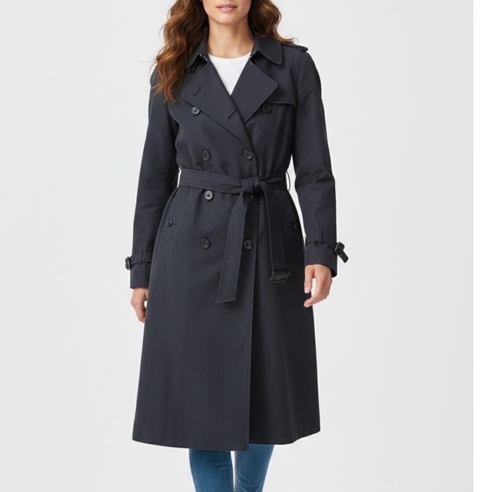 Burberry‎ Classic Trench Coat Navy Blue Double Breasted Belted Women's - M/L